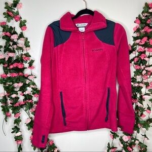 Columbia Pink Black Full Zip Jacket Womens Medium Plush Fleece Cold